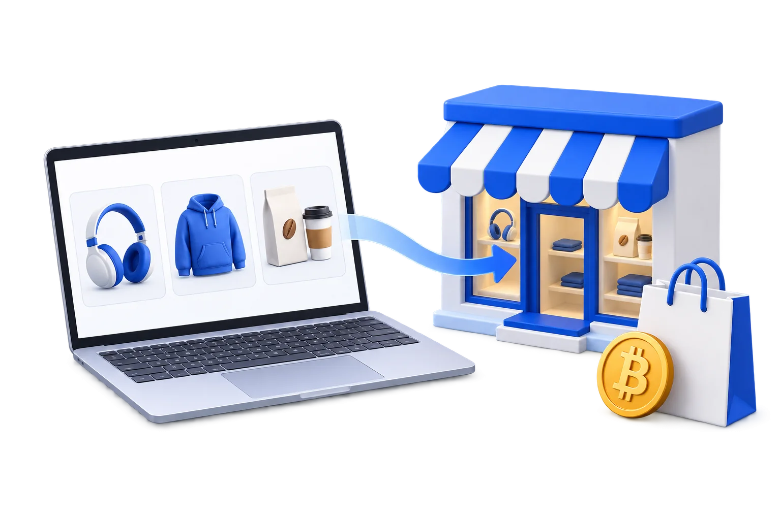Un catálogo en línea que conecta a compradores con una tienda que acepta criptomonedas