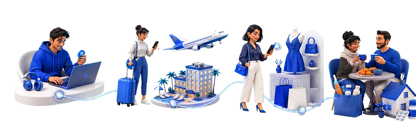 Everyday crypto commerce across digital services, travel and shopping