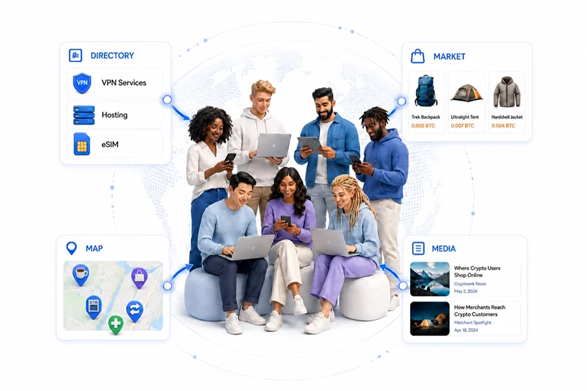 People discovering crypto-friendly businesses, offers and services